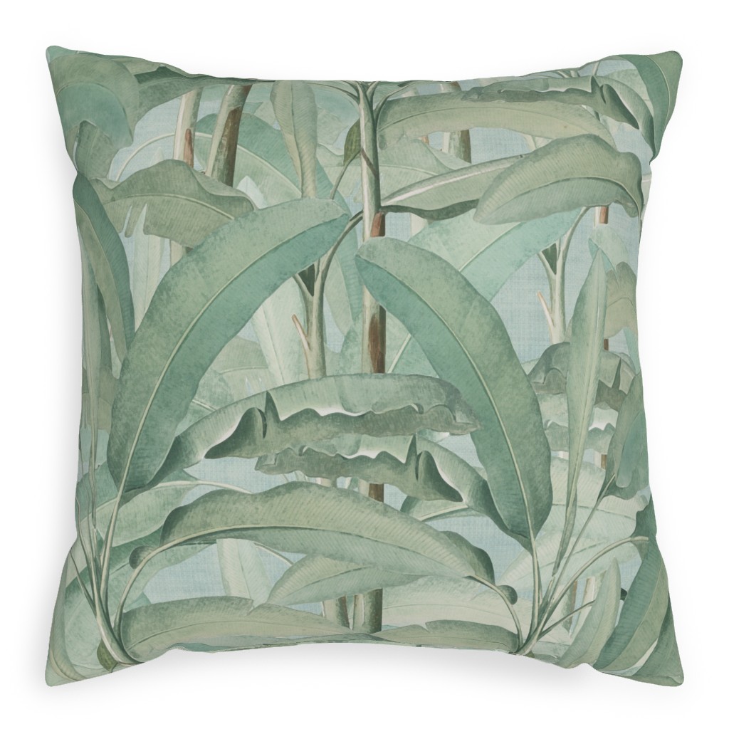 Lush Tropical Leaves Pillow, Woven, Beige, 20x20, Single Sided, Green