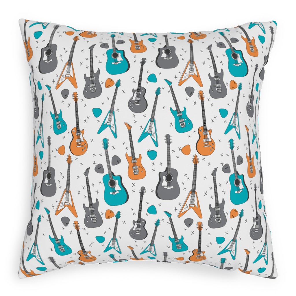 Guitars - Multicolor Pillow, Woven, Beige, 20x20, Single Sided, Multicolor