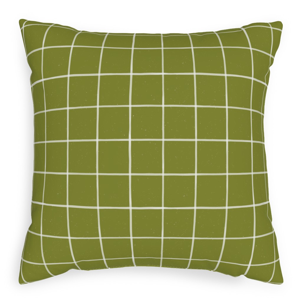 Watercolor Windowpane - Green Pillow, Woven, Beige, 20x20, Single Sided, Green