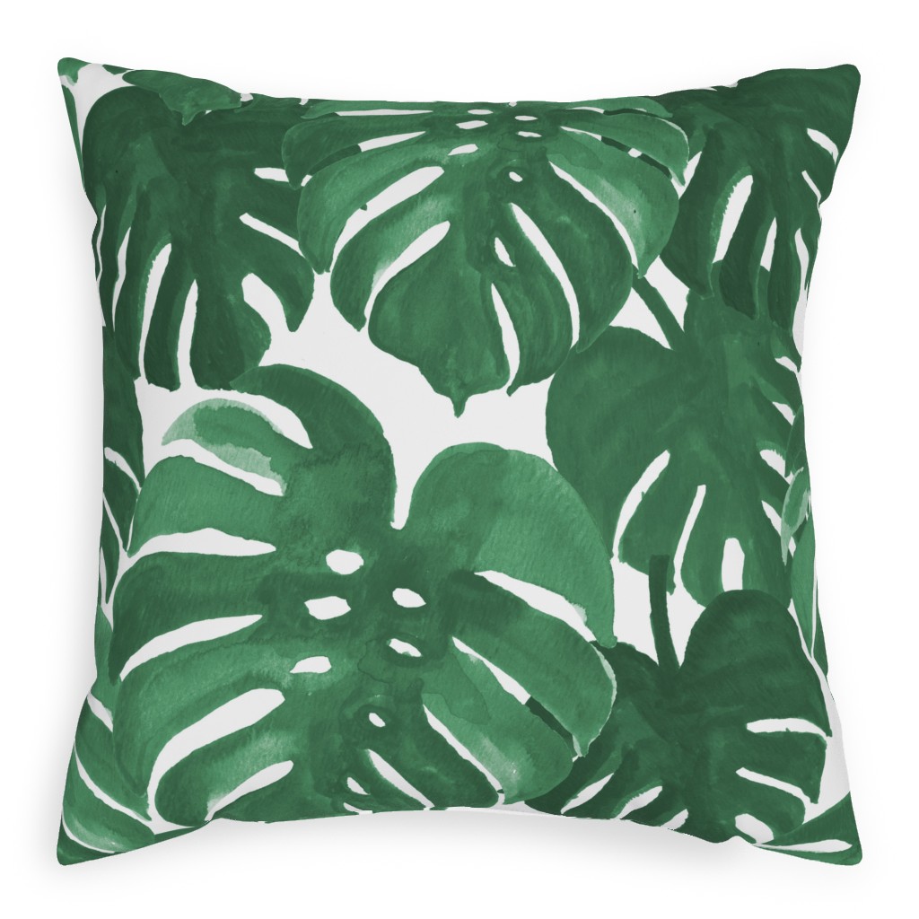 Tropical Palms - Green Pillow, Woven, Beige, 20x20, Single Sided, Green