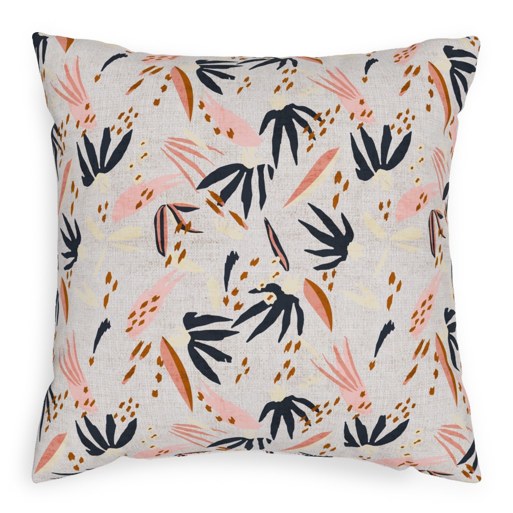 French Linen Floral - Pink Pillow, Woven, Beige, 20x20, Single Sided, Pink, Bright Pink