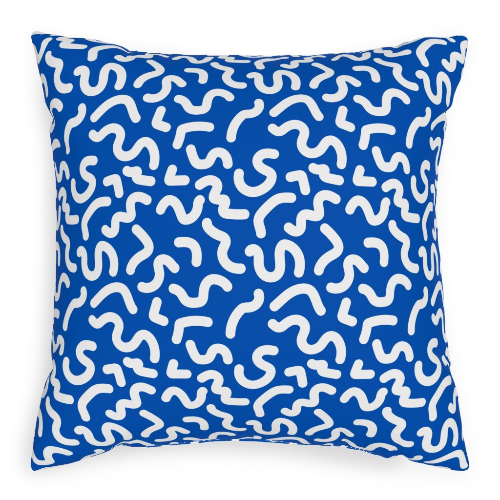 Dark Squiggles - Blue Pillow, Woven, Beige, 20x20, Single Sided, Blue