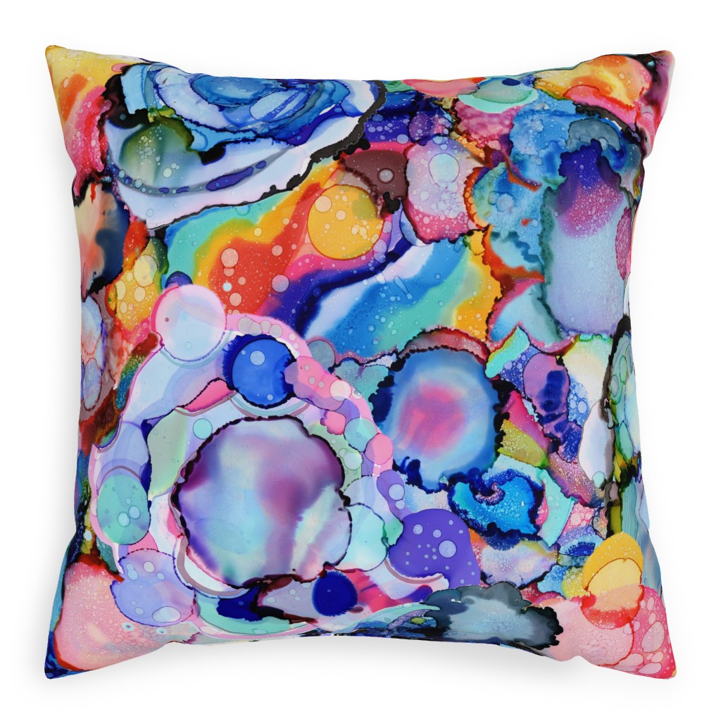 Abstract Rainbow Ink - Multi Pillow, Woven, Beige, 20x20, Single Sided, Multicolor