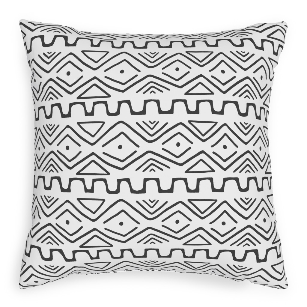 Mud Cloth - White Pillow, Woven, Beige, 20x20, Single Sided, White