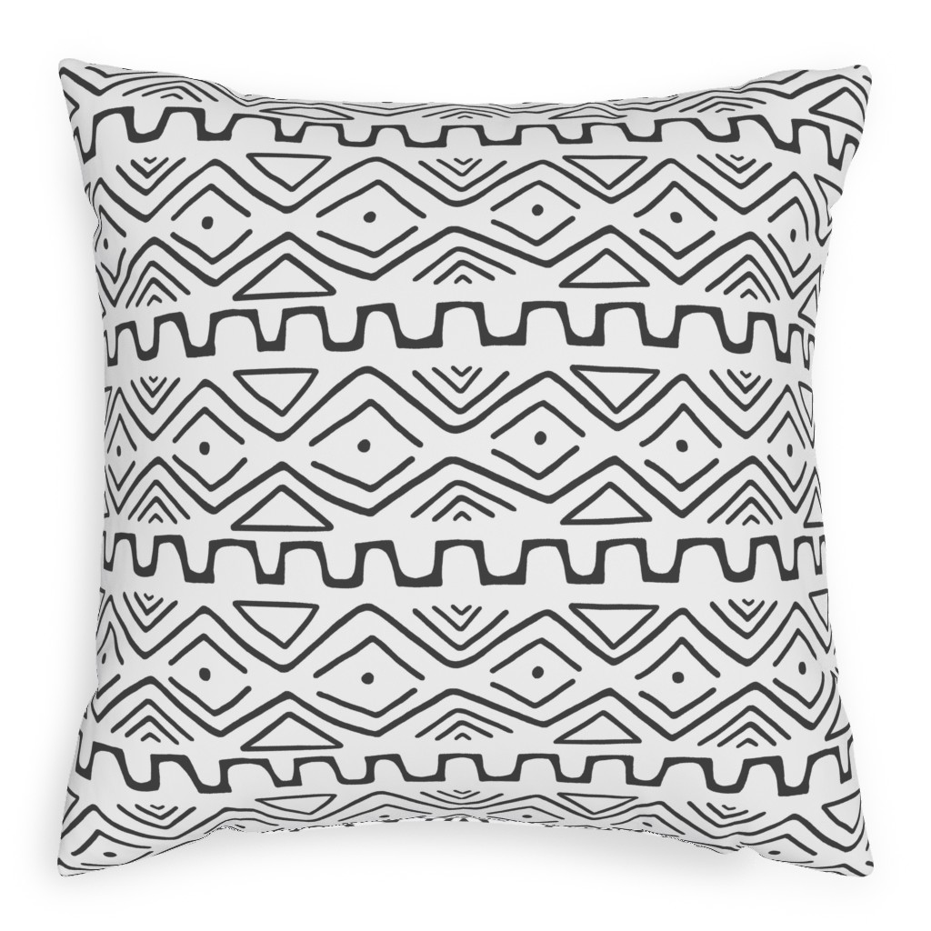 Mud Cloth - White Pillow, Woven, Beige, 20x20, Single Sided, White, White