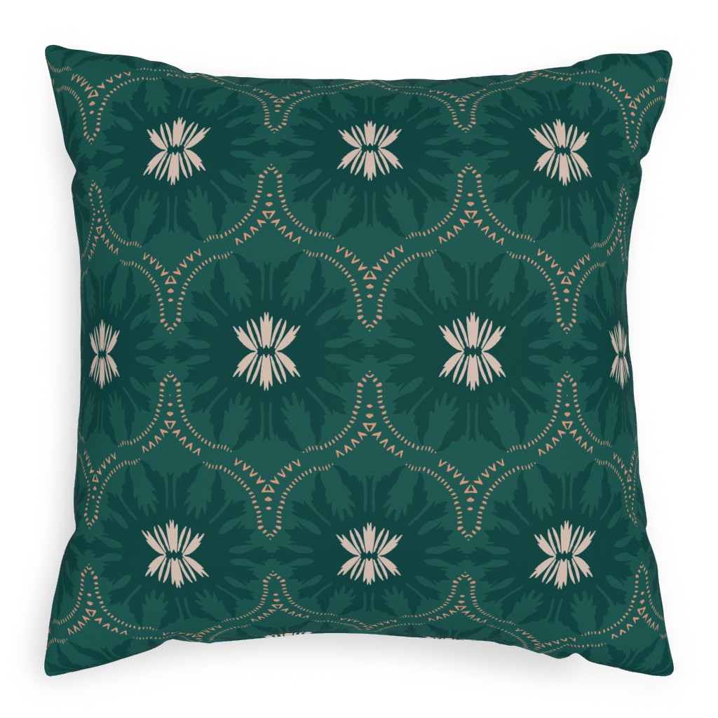 Jasmin Wildflower Deco Pillow, Woven, Beige, 20x20, Single Sided, Green, Seaweed