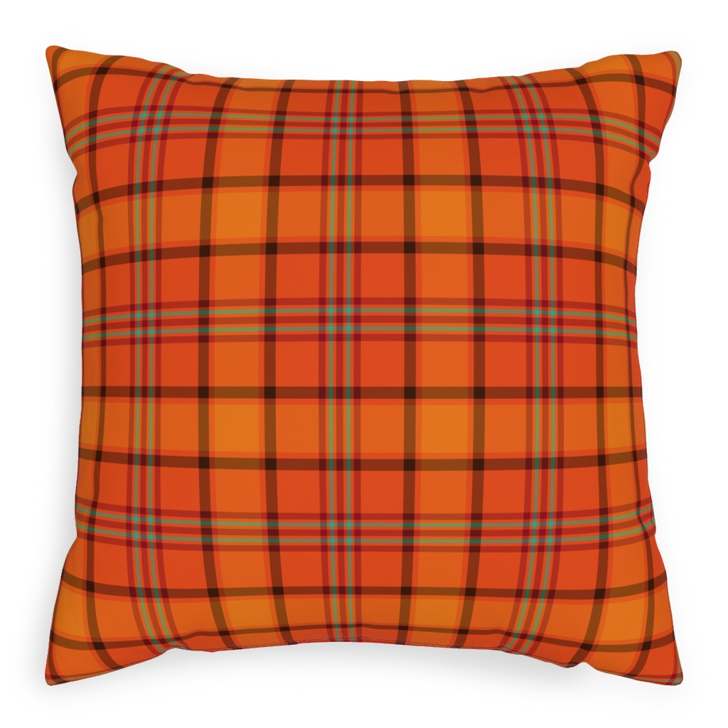 Orange With Black Plaid Pillow, Woven, Beige, 20x20, Single Sided, Orange, Orange