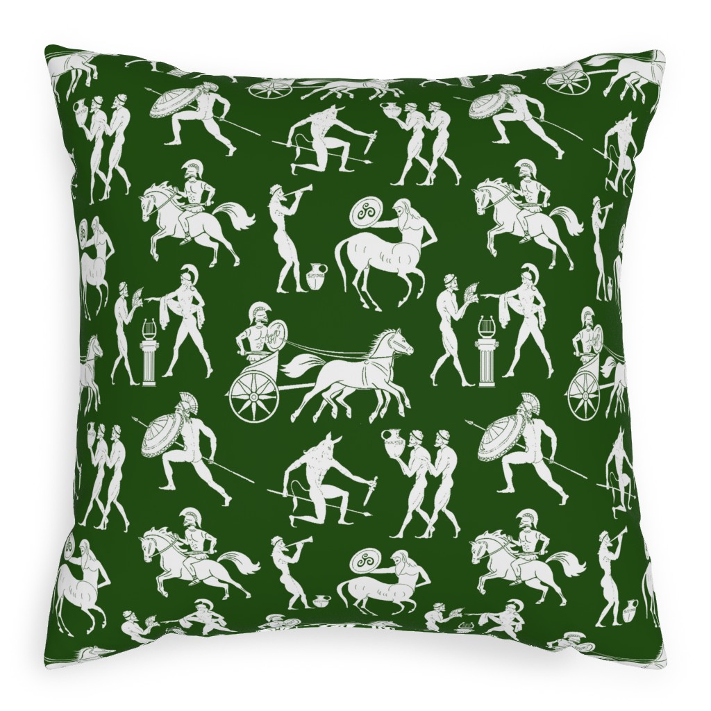 Greek Figures Pillow, Woven, Beige, 20x20, Single Sided, Green