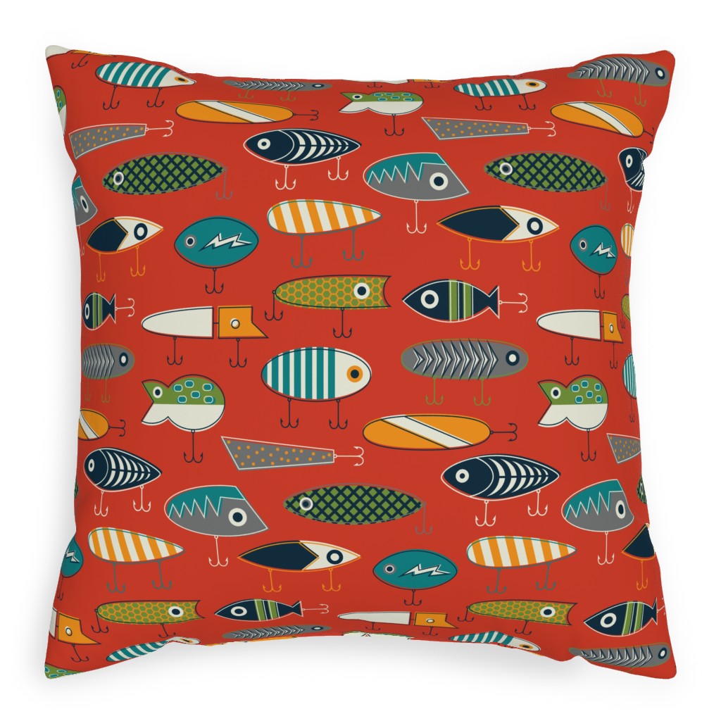 Hooked Up Pillow, Woven, Beige, 20x20, Single Sided, Multicolor, Rich Red