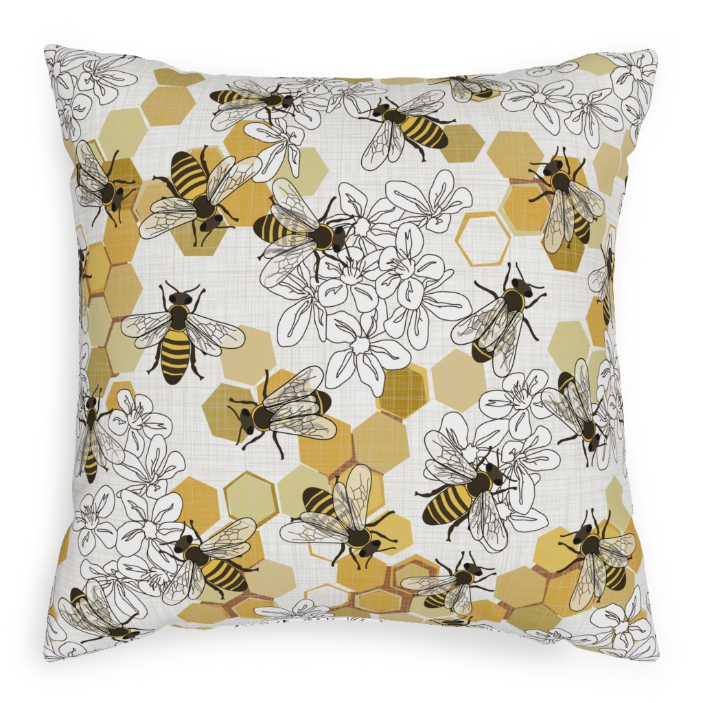 Save the Honey Bees - Yellow on White Pillow, Woven, Beige, 20x20, Single Sided, Yellow, Classic Yellow