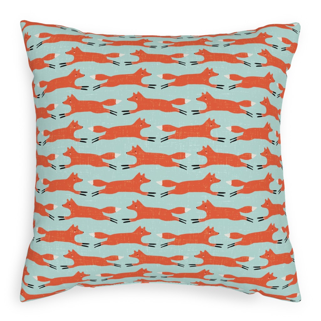 Little Orange Fox - Orange and Green Pillow, Woven, Beige, 20x20, Single Sided, Orange, Orange