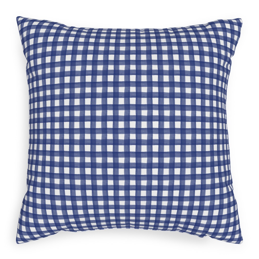 Watercolor Gingham - Navy Blue Pillow, Woven, Beige, 20x20, Single Sided, Blue