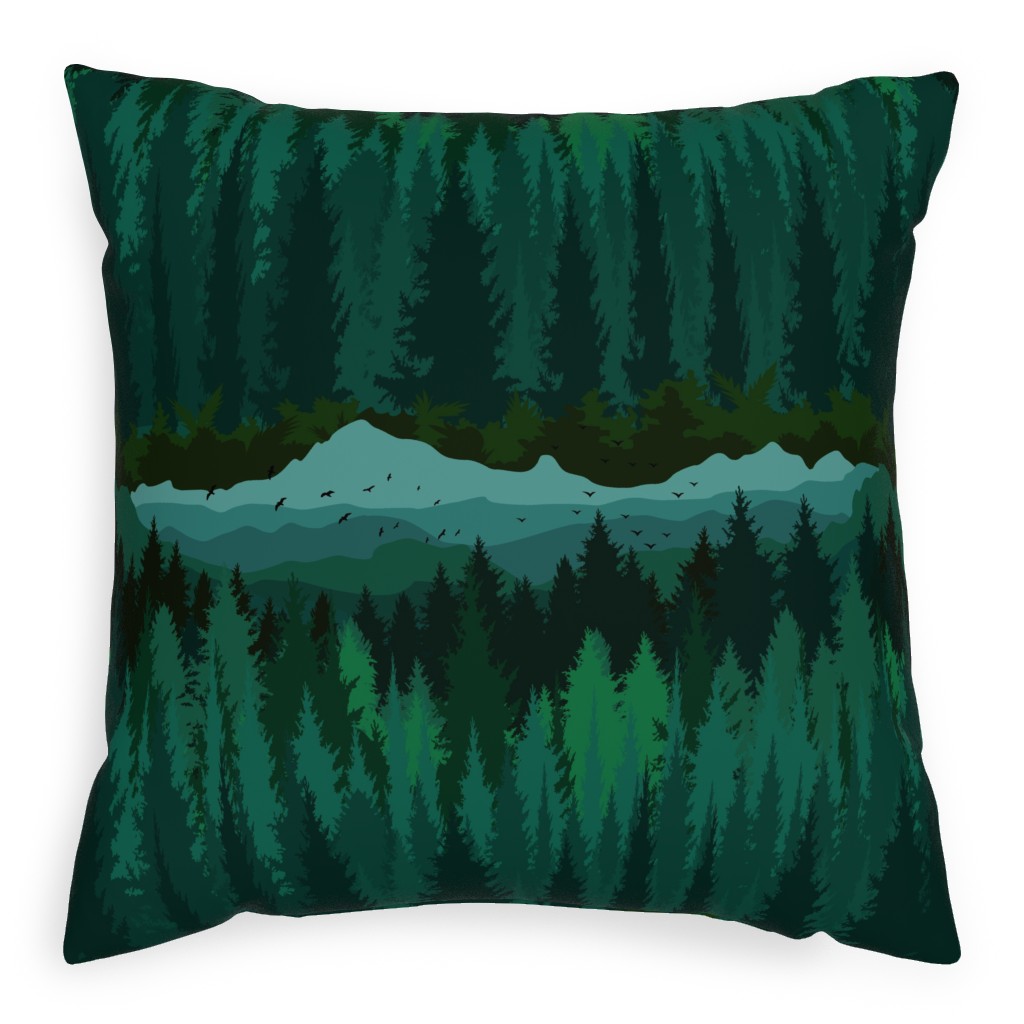 Mountain Landscape - Green Pillow, Woven, Beige, 20x20, Single Sided, Green