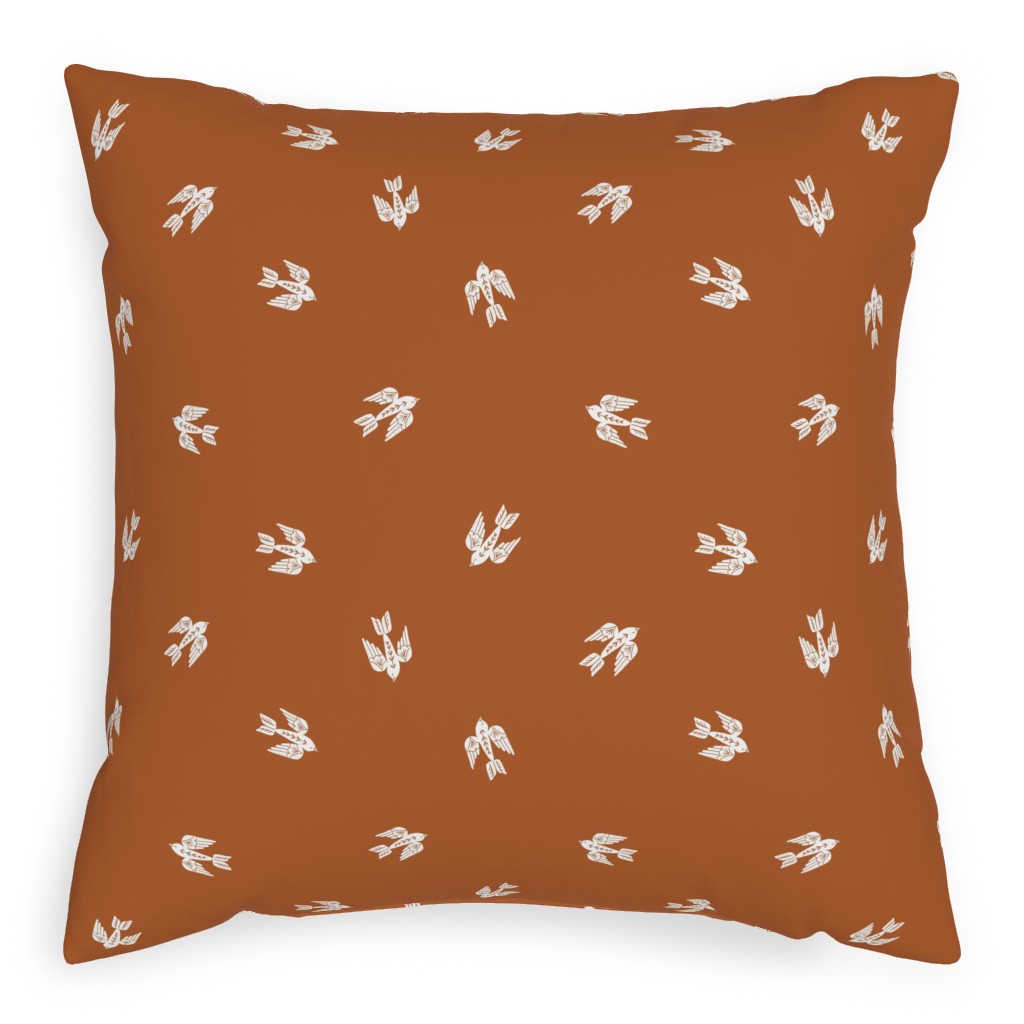 Bird Folk - Rust Pillow, Woven, Beige, 20x20, Single Sided, Orange, Orange