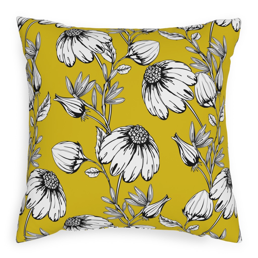 Bloom Floral - Yellow Pillow, Woven, Beige, 20x20, Single Sided, Yellow
