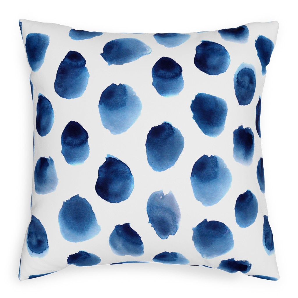 Freshness Watercolor Polka Dot - Blue Pillow, Woven, Beige, 20x20, Single Sided, Blue