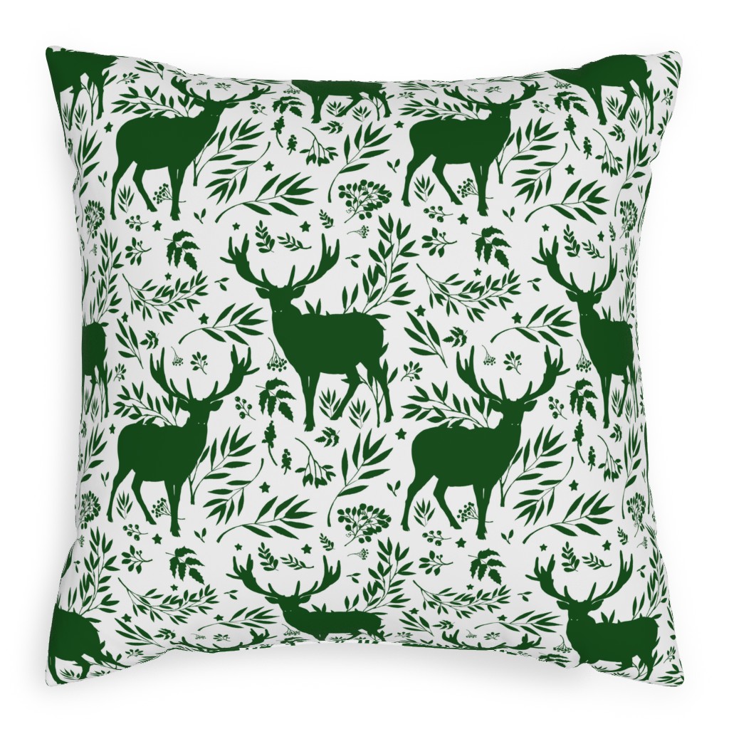 Winter Scene - Green on White Pillow, Woven, Beige, 20x20, Single Sided, Green