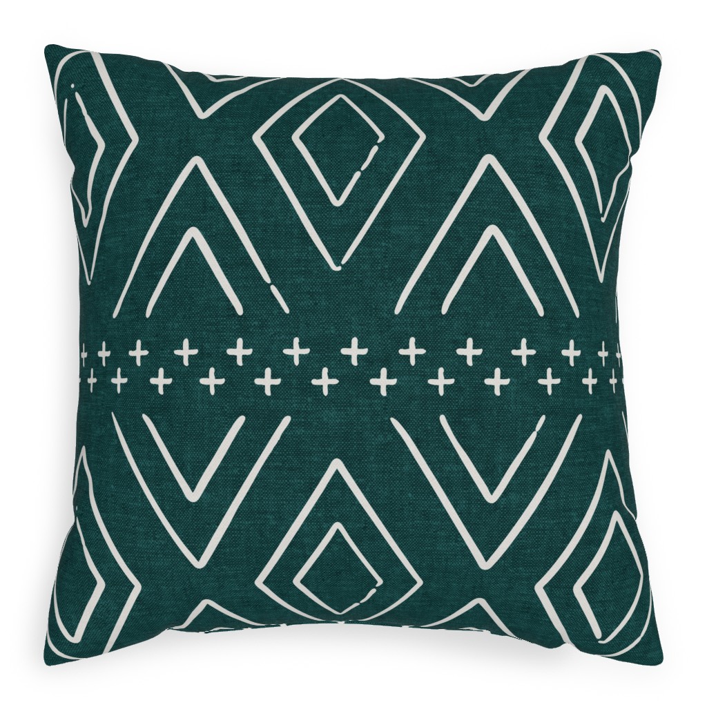 Farmhouse Diamonds Pillow, Woven, Beige, 20x20, Single Sided, Green, Seaweed