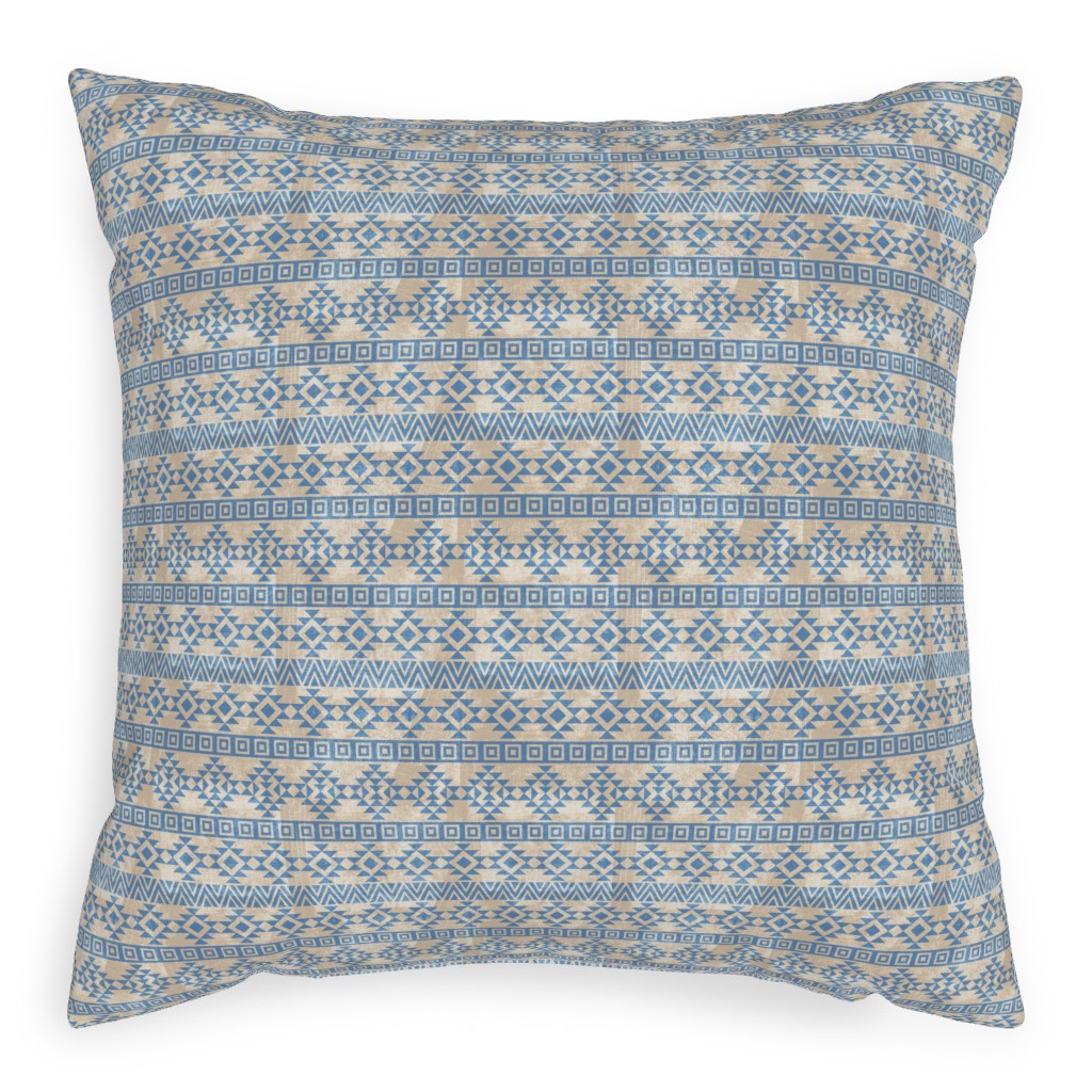Modern Desert - Geometric Pillow, Woven, Beige, 20x20, Single Sided, Blue