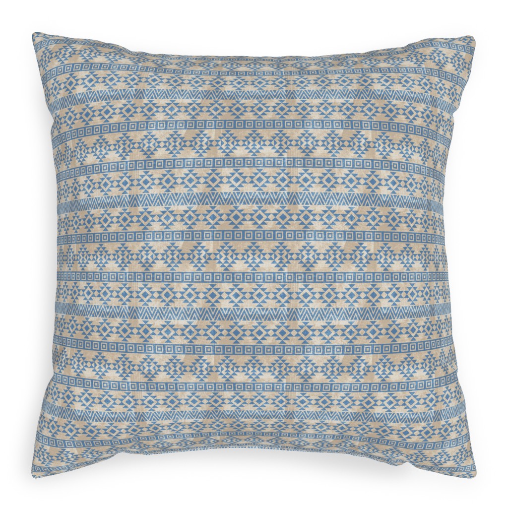 Modern Desert - Geometric Pillow, Woven, Beige, 20x20, Single Sided, Blue, True Blue