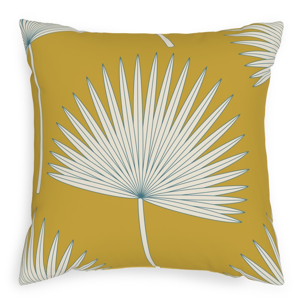 Boho Sunshine Palm Leaves Pillow, Woven, Beige, 20x20, Single Sided, Yellow