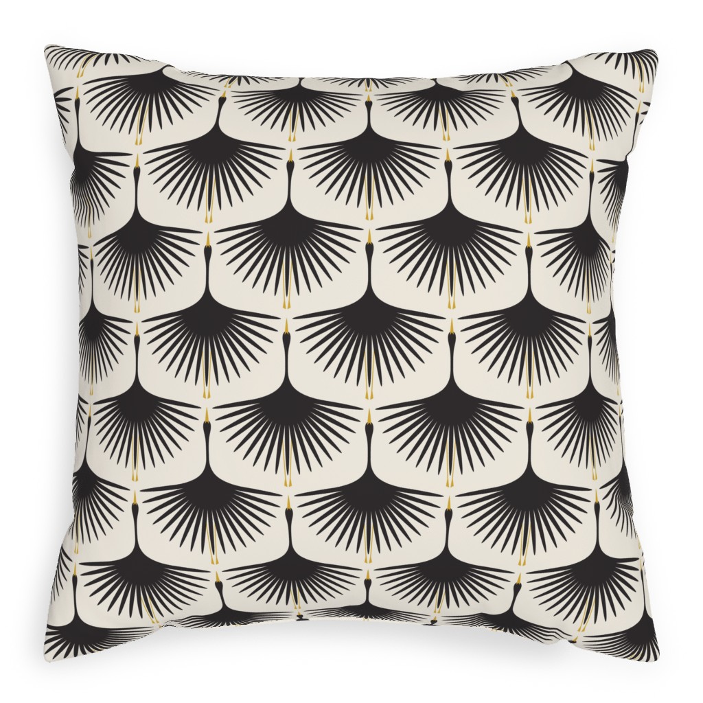 Art Deco Swans Pillow, Woven, Beige, 20x20, Single Sided, Beige, Antique White