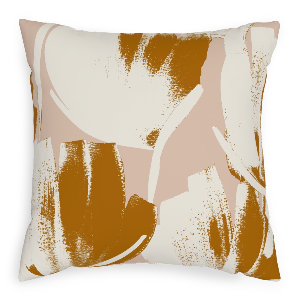 Flowers - Mustard Pillow, Woven, Beige, 20x20, Single Sided, Pink, Bright Pink