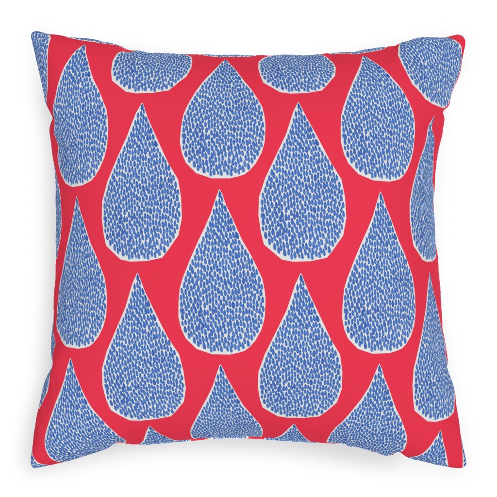 April Showers Rain Drops - Red Pillow, Woven, Beige, 20x20, Single Sided, Red, Red