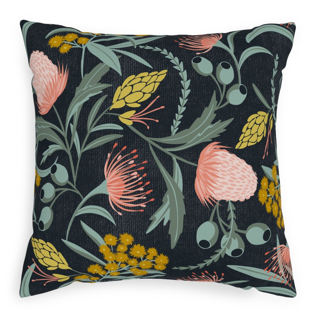 Flora Australis Botanical - Dark Pillow, Woven, Beige, 20x20, Single Sided, Multicolor