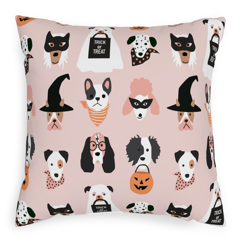 Halloween Puppies on Light Pink Pillow, Woven, Beige, 20x20, Single Sided, Multicolor