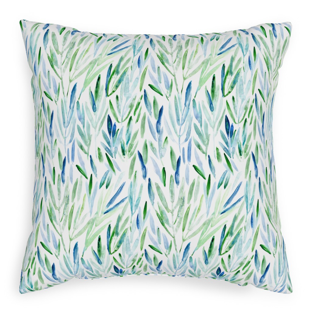 Watercolor Eucalyptus Leaves - Blue and Green Pillow, Woven, Beige, 20x20, Single Sided, Green, Classic Green