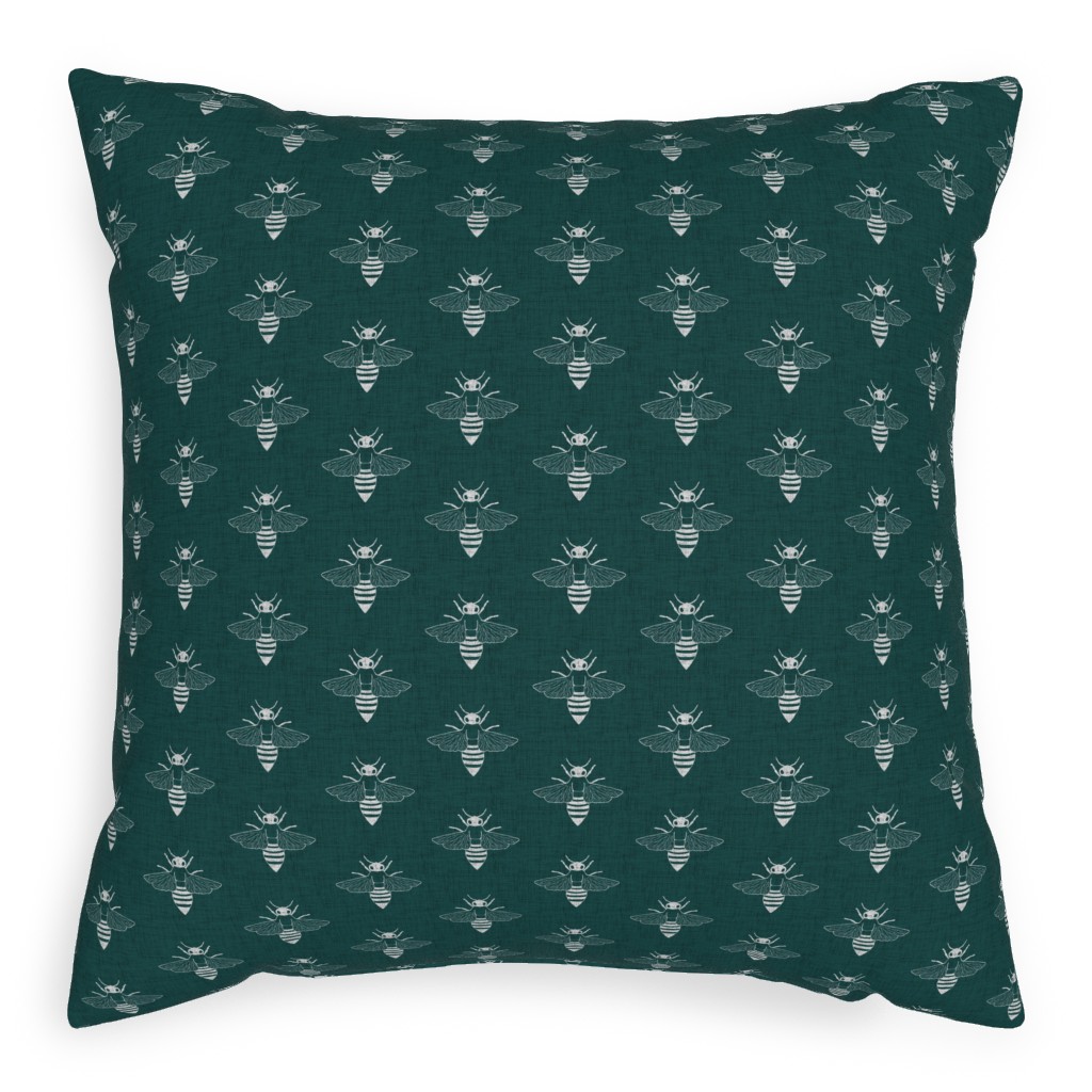 Bees in Flight - Green Pillow, Woven, Beige, 20x20, Single Sided, Green