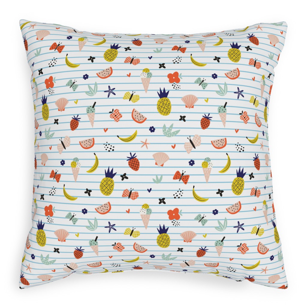 Summer Loving Stripe - Multi Pillow, Woven, Beige, 20x20, Single Sided, Multicolor