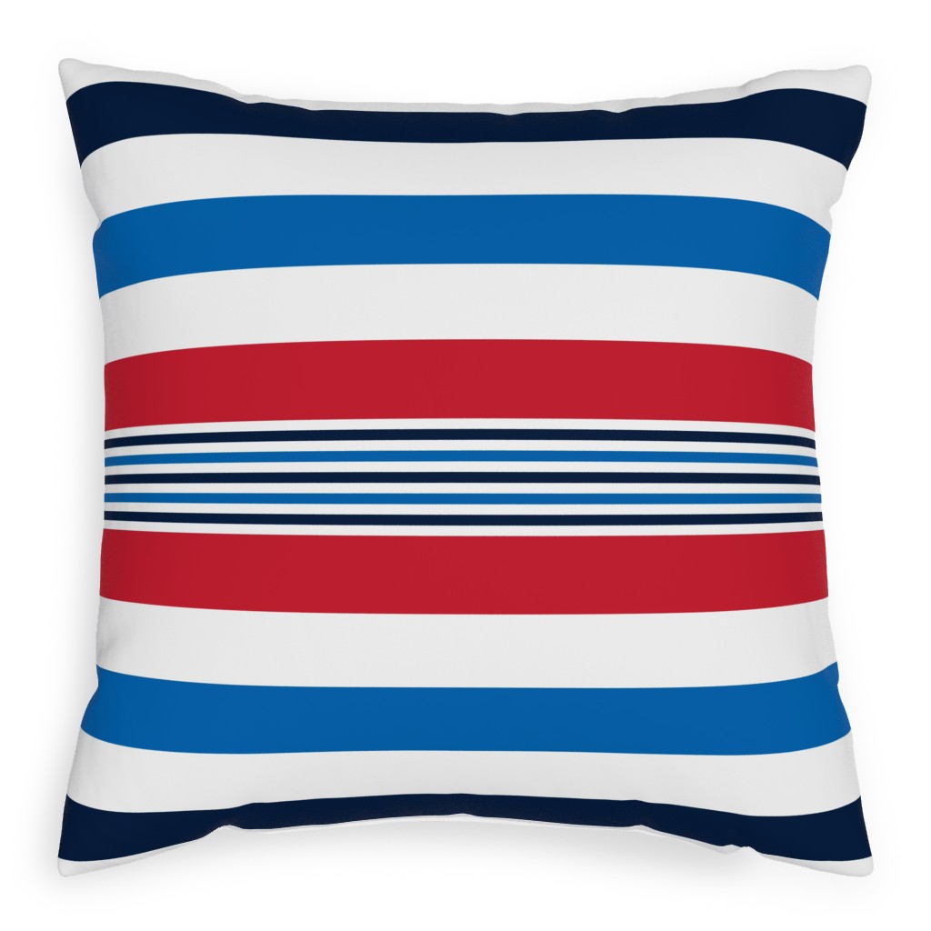 Horizontal Stripes - Red White and Blue Pillow, Woven, Beige, 20x20, Single Sided, Red