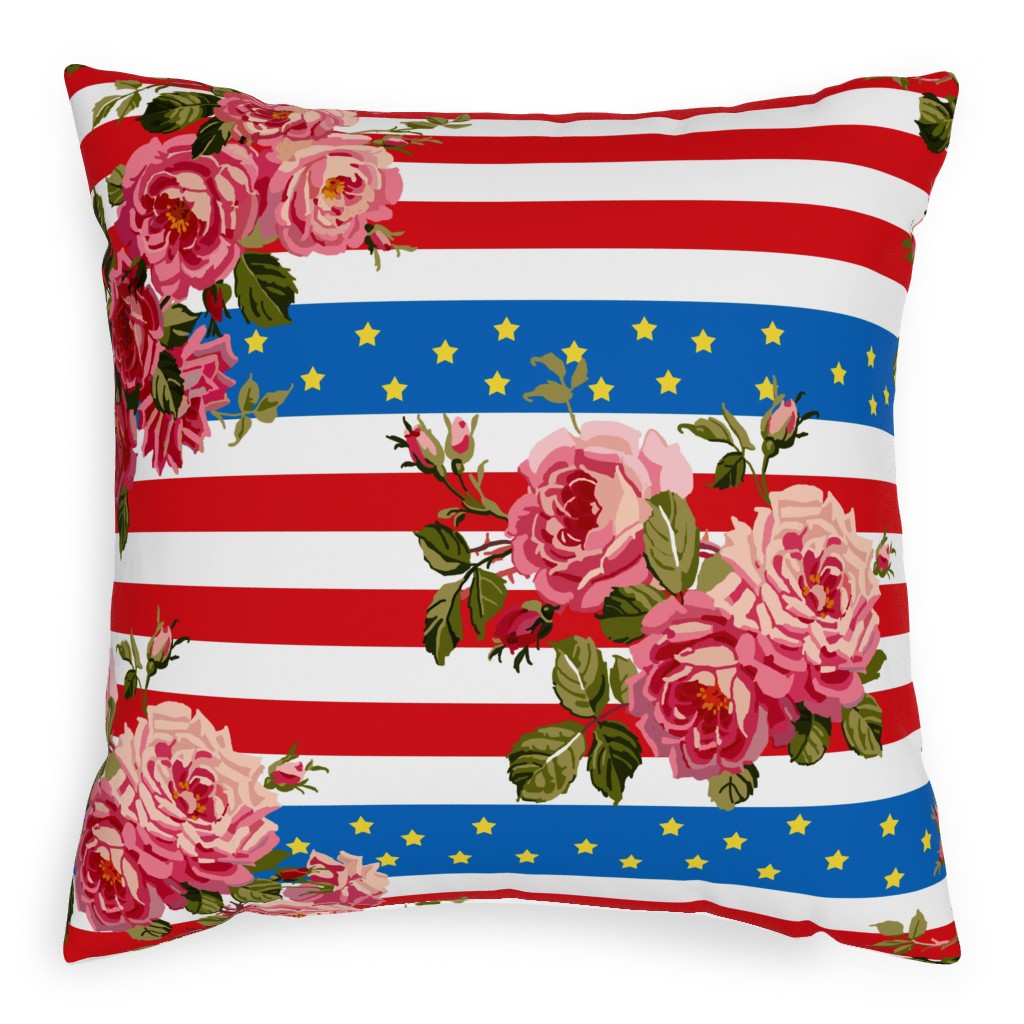 Americana Summer Roses - Multi Pillow, Woven, Beige, 20x20, Single Sided, Multicolor
