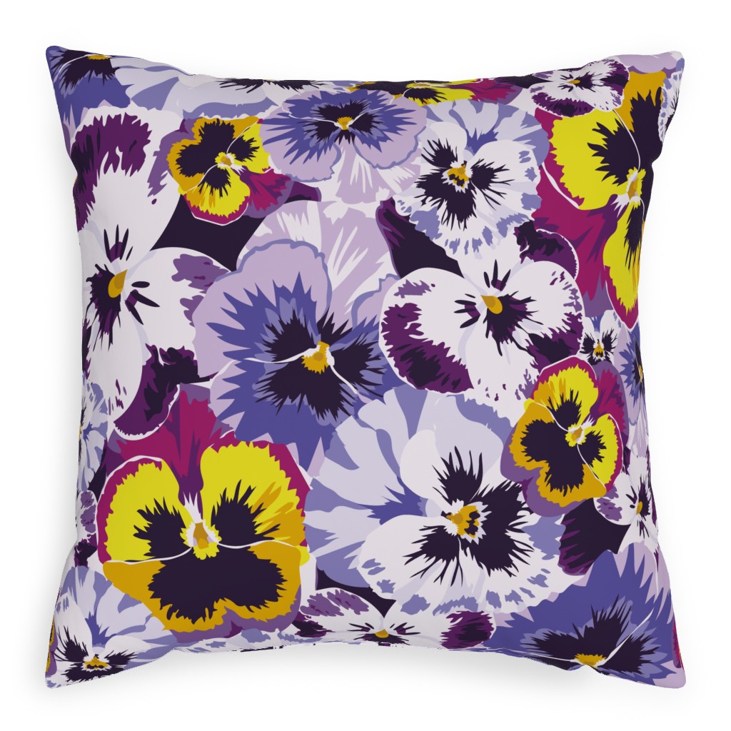 Pansy By Numbers - Purple Pillow, Woven, Beige, 20x20, Single Sided, Purple