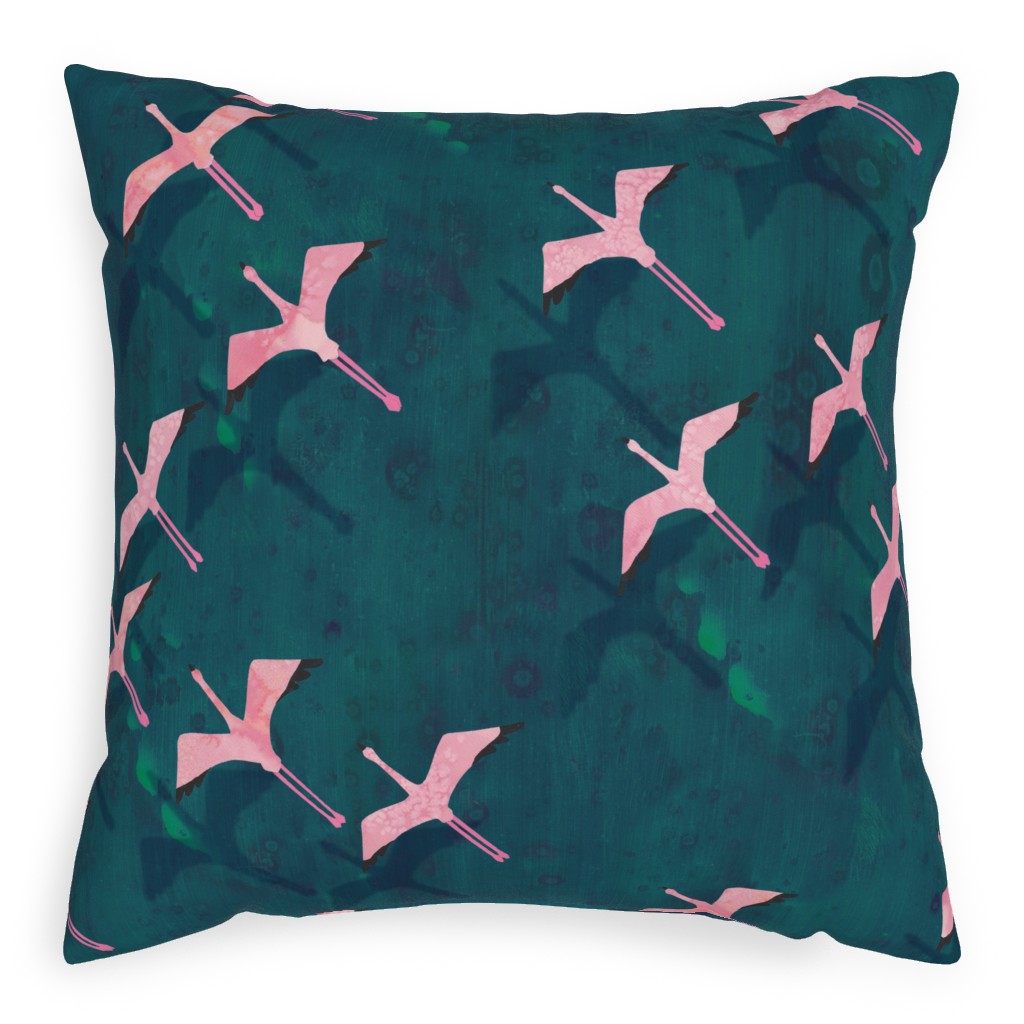 Flamingos Flying Pillow, Woven, Beige, 20x20, Single Sided, Green