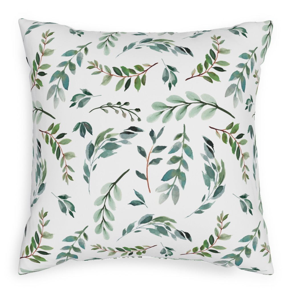 Paprika Floral Greenery Leafs - Green Pillow, Woven, Beige, 20x20, Single Sided, Green, Classic Green