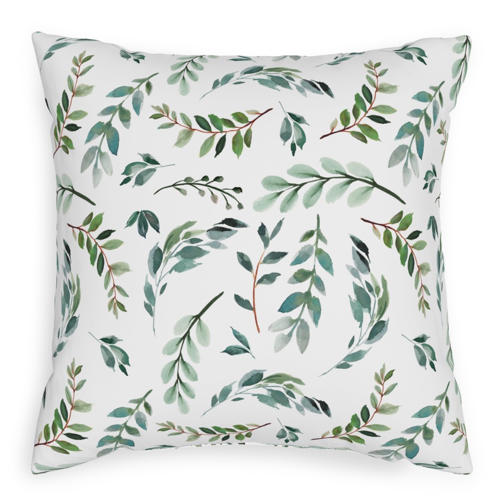 Paprika Floral Greenery Leafs - Green Pillow, Woven, Beige, 20x20, Single Sided, Green