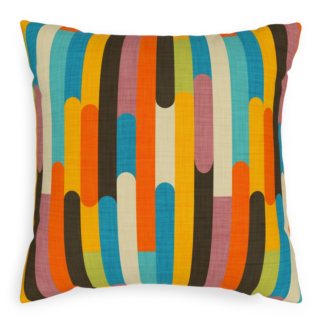 Retro Colorblock Sticks - Multi Pillow, Woven, Beige, 20x20, Single Sided, Multicolor