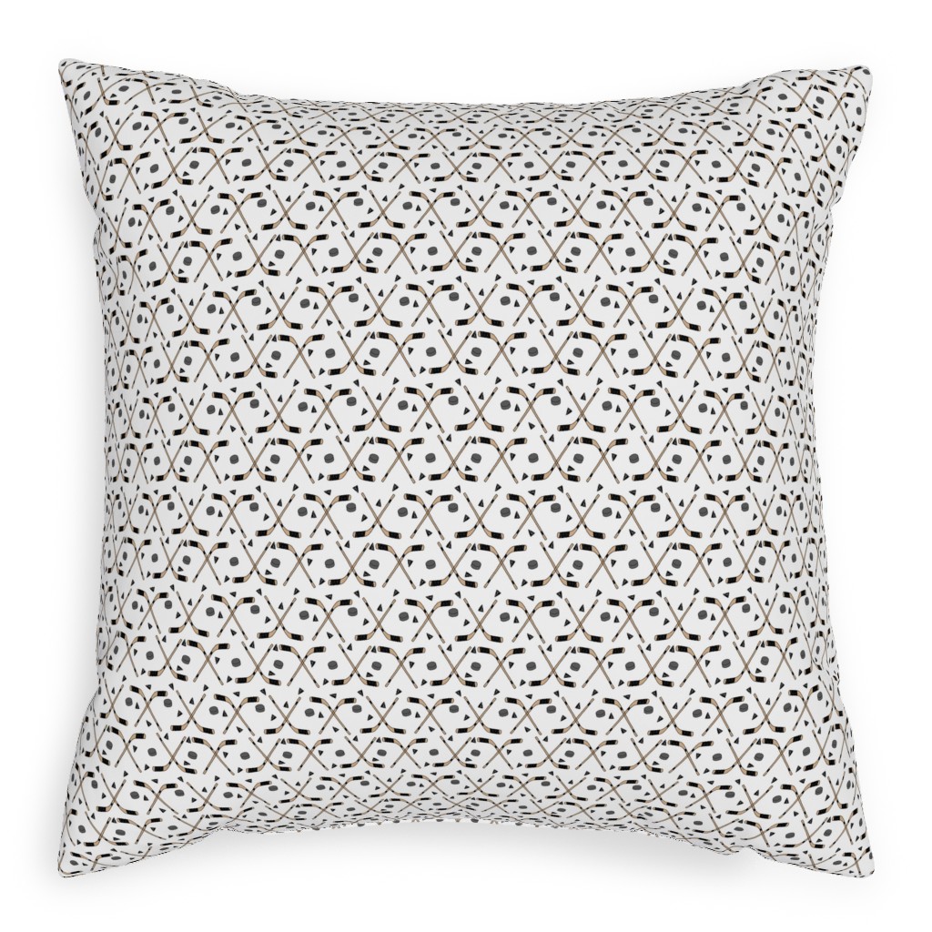 Hockey Stick and Puck Pillow, Woven, Beige, 20x20, Single Sided, White
