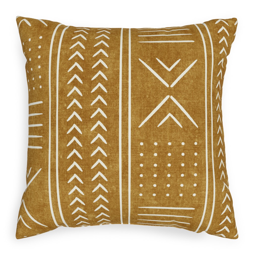Mudcloth - Mustard Pillow, Woven, Beige, 20x20, Single Sided, Yellow
