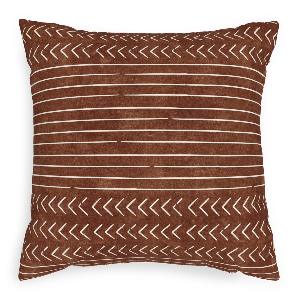 Arrow Stripes Mud Cloth Modern Pillow, Woven, Beige, 20x20, Single Sided, Brown, Chestnut