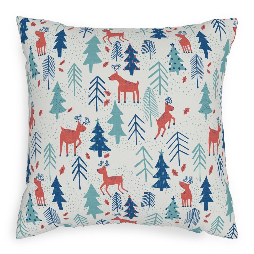 Reindeer Forest - Multi Pillow, Woven, Beige, 20x20, Single Sided, Multicolor