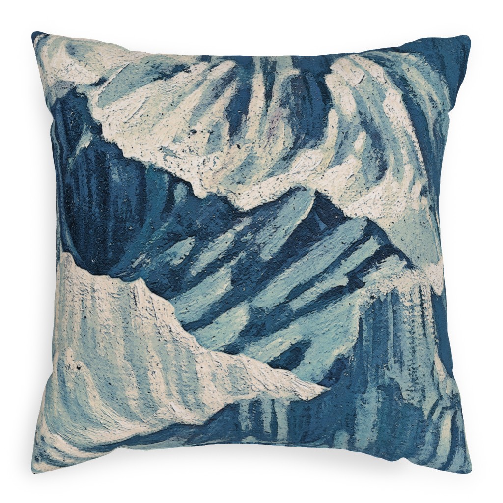 Vintage Snowy Mountains - Blue Pillow, Woven, Beige, 20x20, Single Sided, Blue