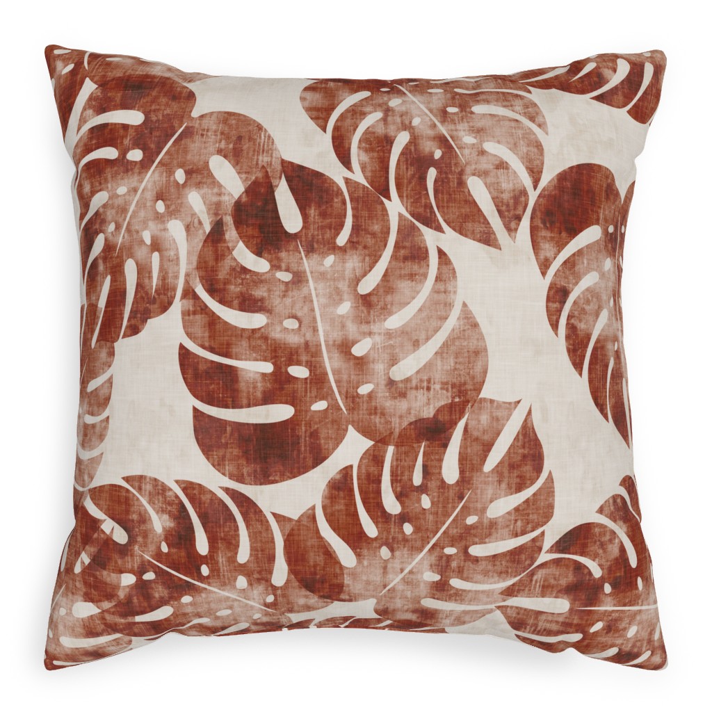 Monstera Leaves - Rust Pillow, Woven, Beige, 20x20, Single Sided, Brown