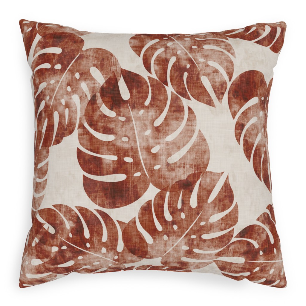 Monstera Leaves - Rust Pillow, Woven, Beige, 20x20, Single Sided, Brown, Brown
