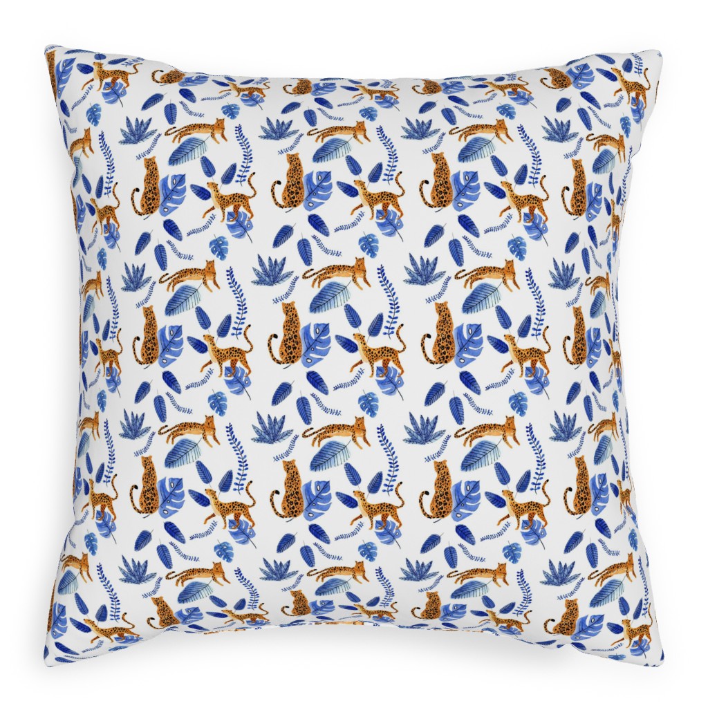 Leopard Tropical Exotic - Blue Pillow, Woven, Beige, 20x20, Single Sided, Multicolor