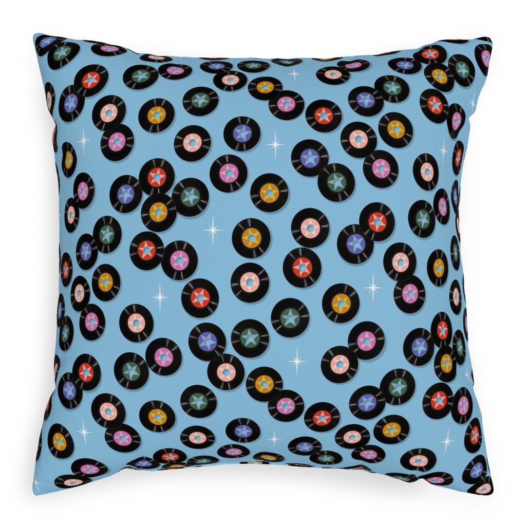 Pop Star Vintage Vinyl Records Pillow, Woven, Beige, 20x20, Single Sided, Blue