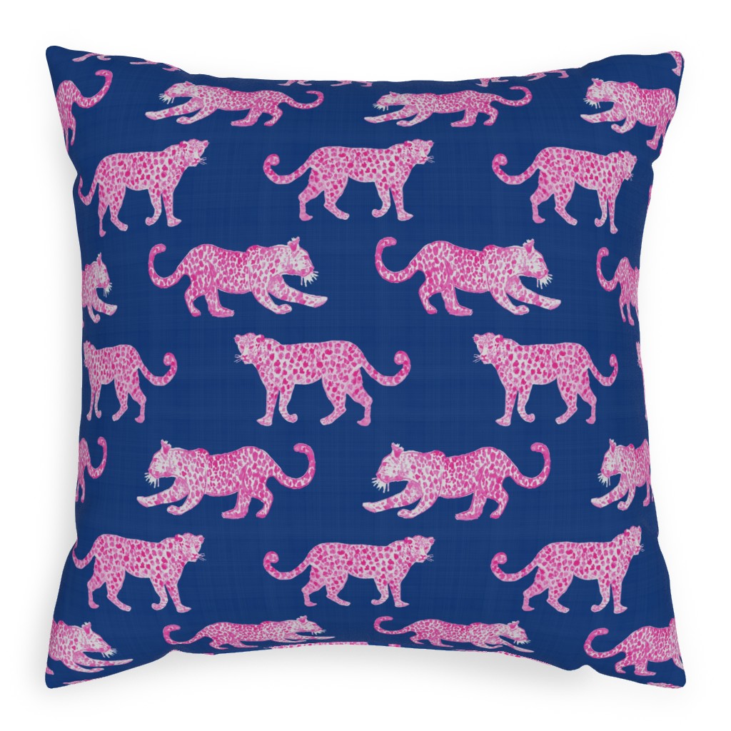 Leopard Parade Pillow, Woven, Beige, 20x20, Single Sided, Blue, Royal